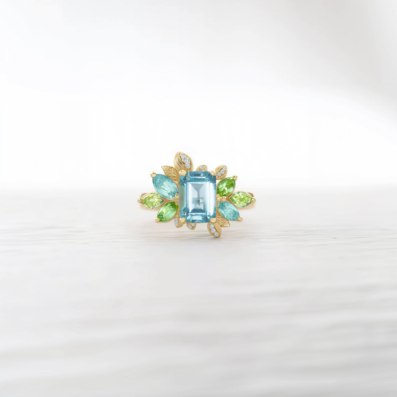 Blooming Birthstone Ring, Blue Topaz Engagement Ring, Topaz Engagement ring