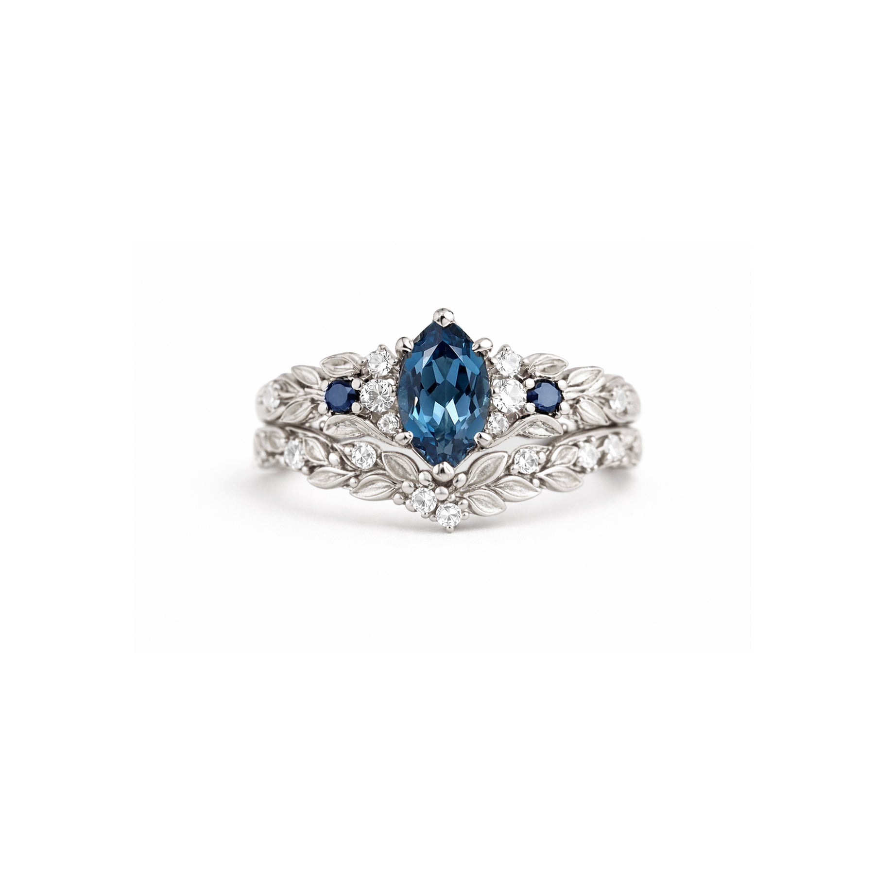 Twilight Vine 14k Gold Wedding ring, Blue London Topaz Wedding Ring set