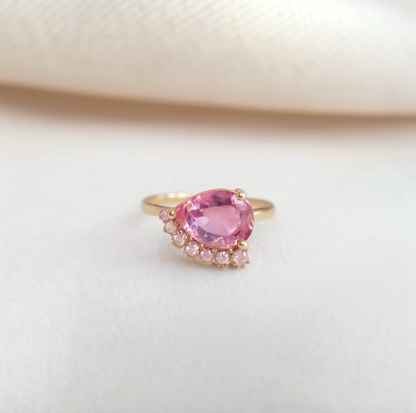 Helisca Pear Pink tourmaline Ring, 14k Gold Engagement Ring