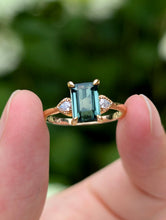 Load image into Gallery viewer, Green Tourmaline Engagement Ring with pear Moissanite
