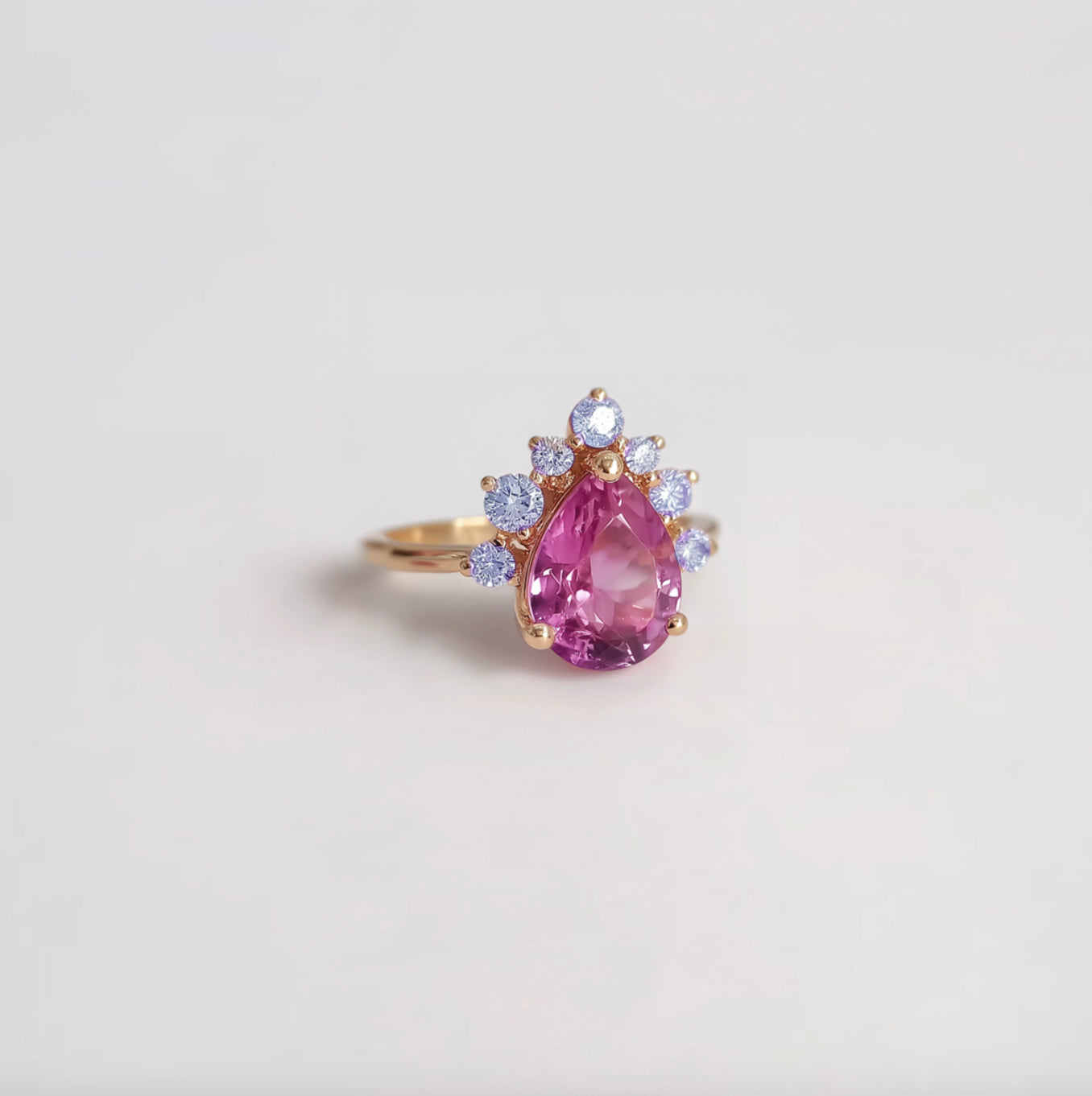 Lustraya Pink tourmaline Ring, 14k Gold Engagement Ring