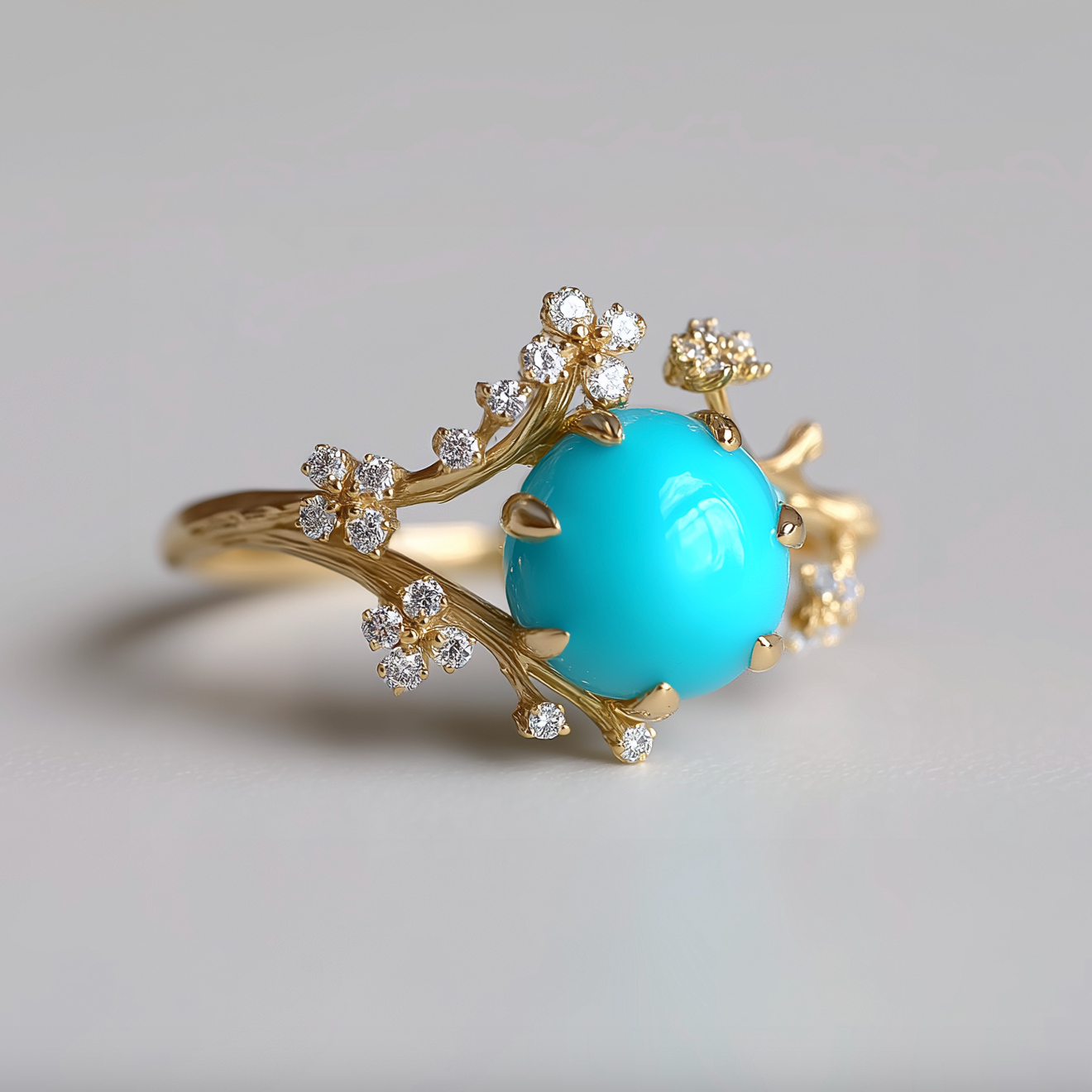Oceanheart Turquoise Engagement ring, Natural Turquoise Engagement ring, Floral Wedding Ring, Statement ring