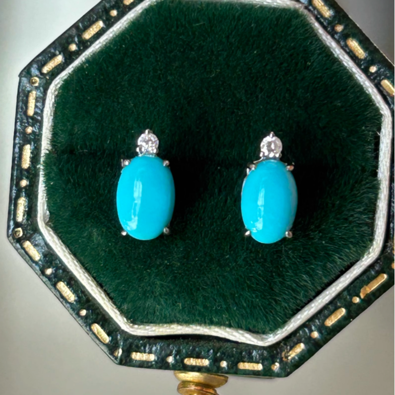 Natural Turquoise Studs, Gold Turquoise stud, Earrings Studs