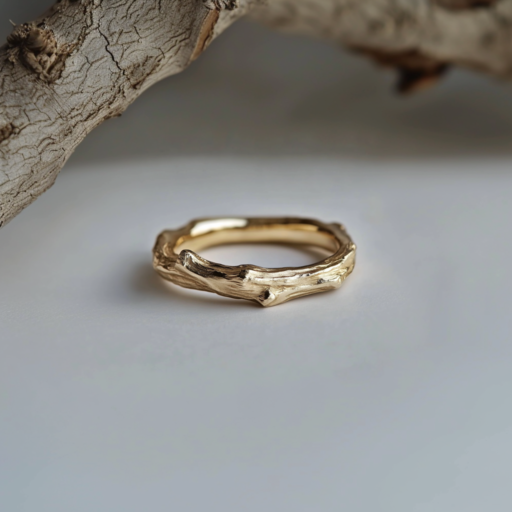 Gold Twig Strong band, Gold Simple Wedding Band for men and women