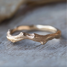 Load image into Gallery viewer, Gold Twig Curved band, Gold Wedding Band, Nature inspired Twig Ring for men snd women
