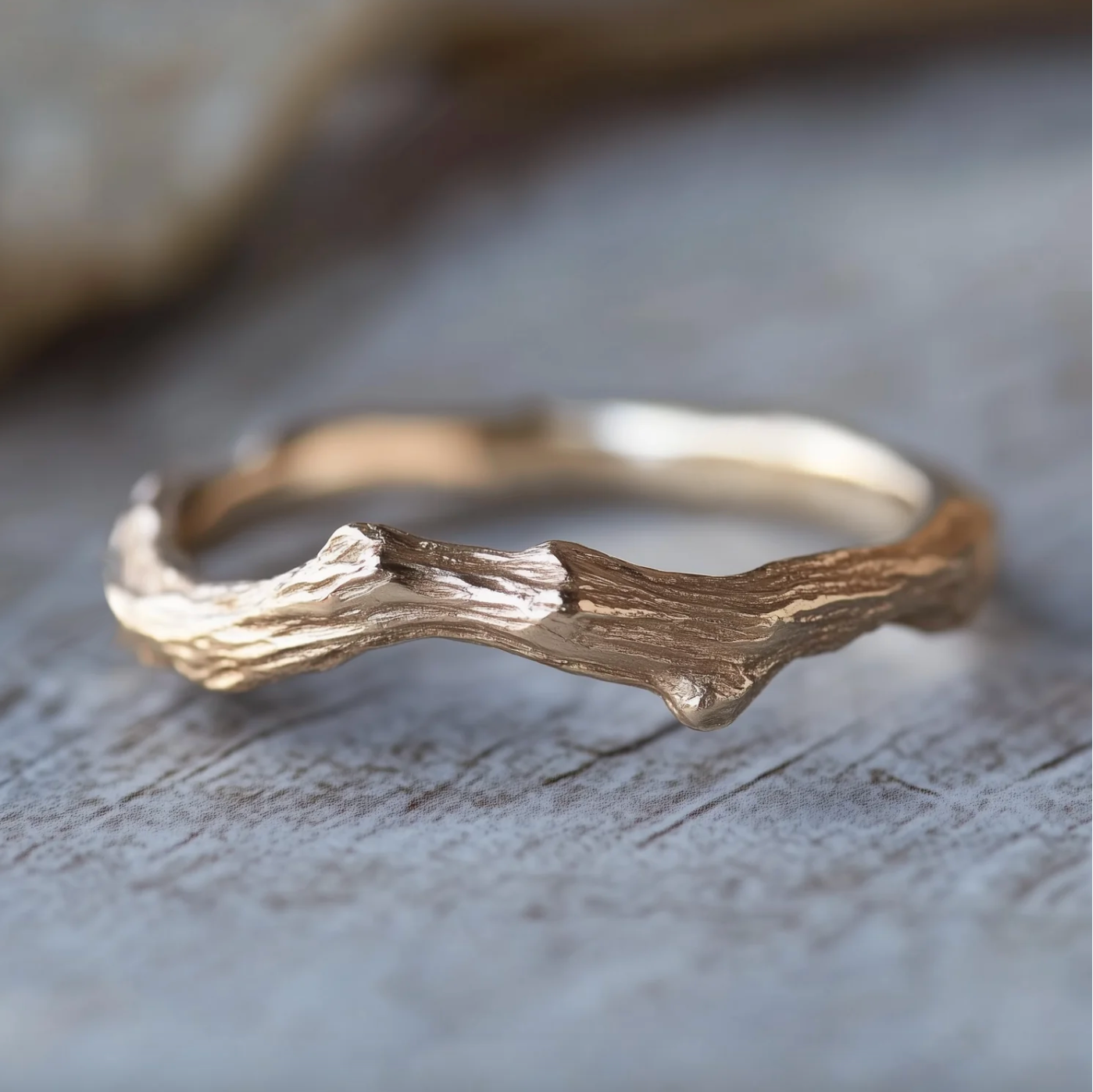 Gold Twig Curved band, Gold Wedding Band, Nature inspired Twig Ring for men snd women