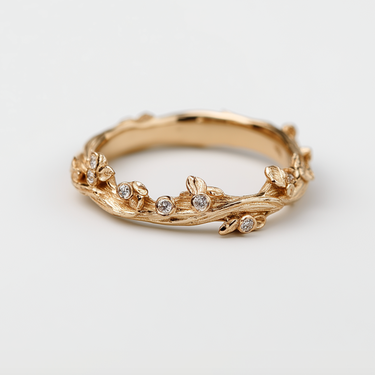 Ivy Twig Band, 14k Gold Diamond Twig Band, Diamond wedding band