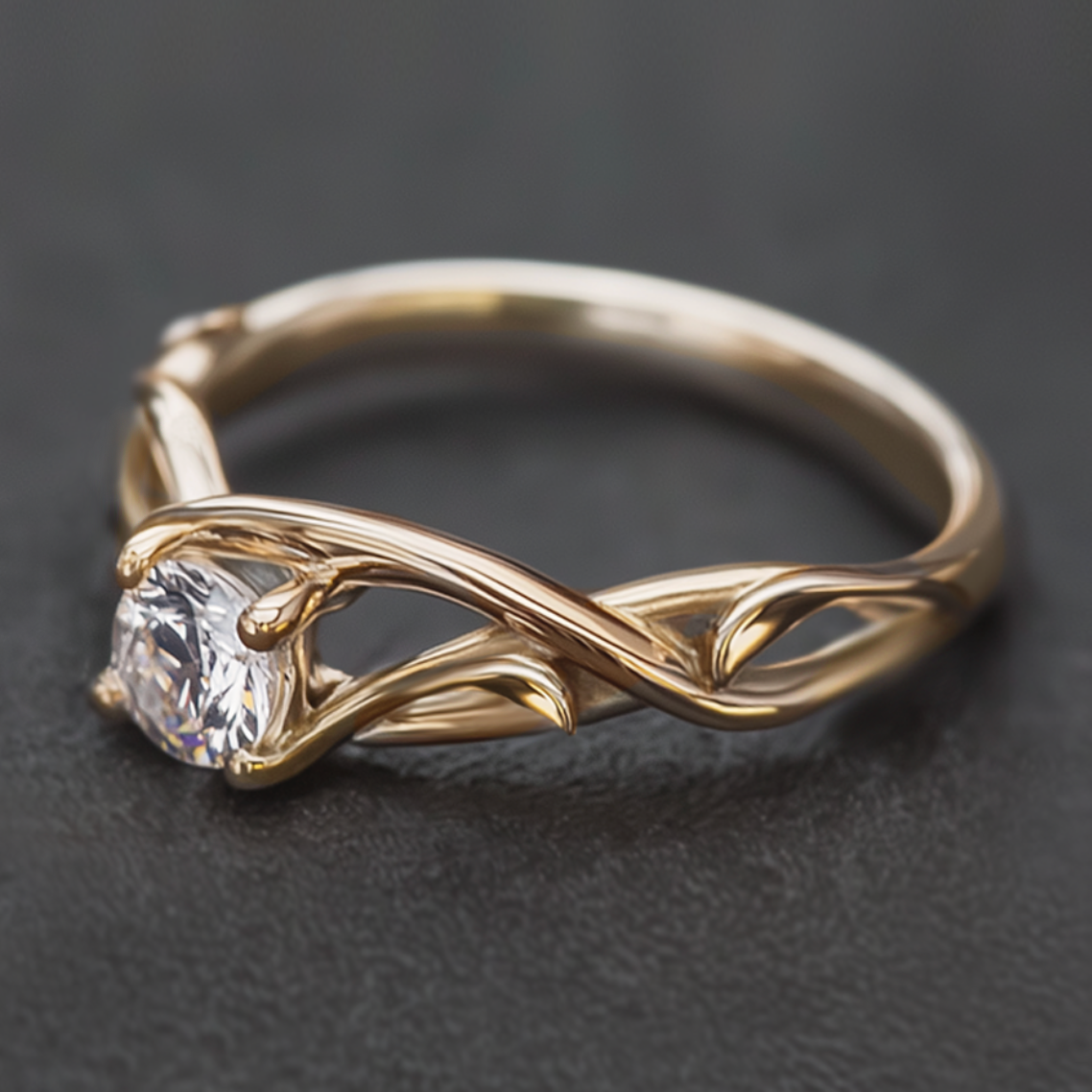 Diamond Engagement Ring, 14k Gold Diamond Engagement ring, Twisted Shank