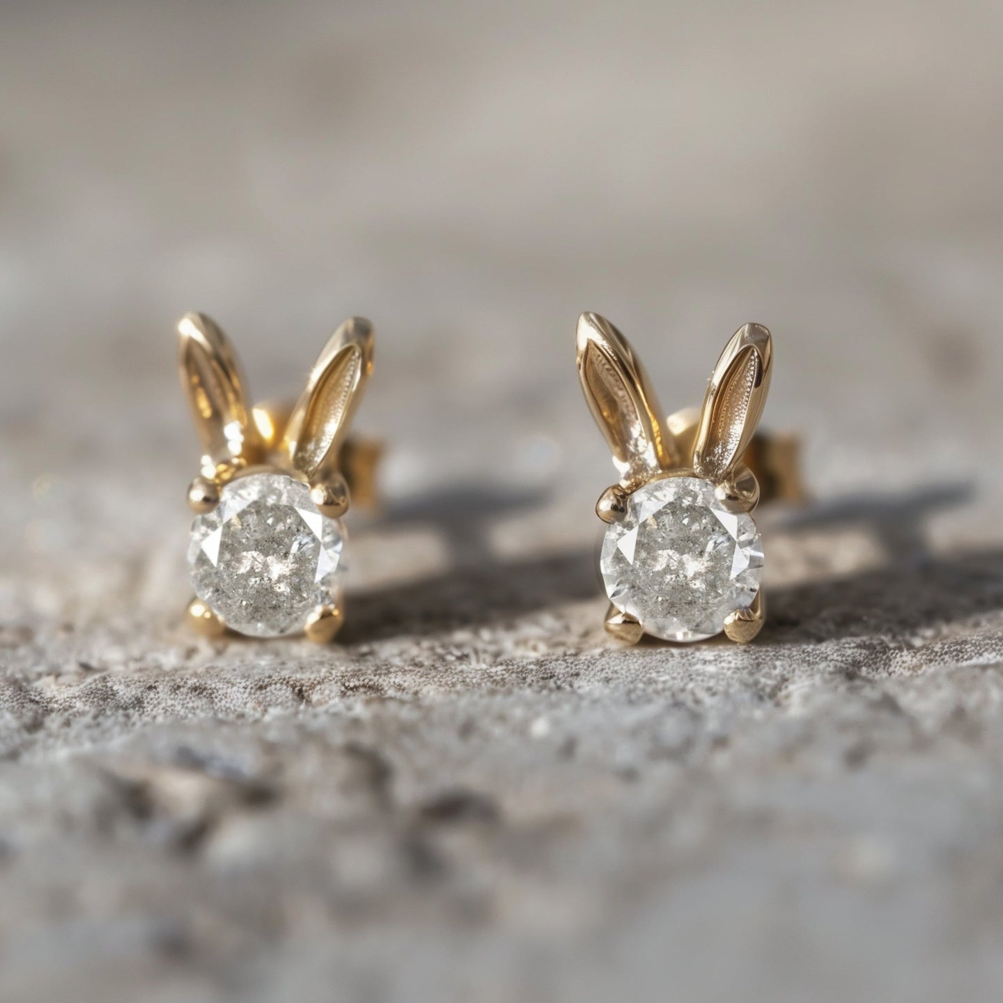 Cute Pepper and diamond Diamond Dainty Studs, Rabbit Studs, Animal Earrings