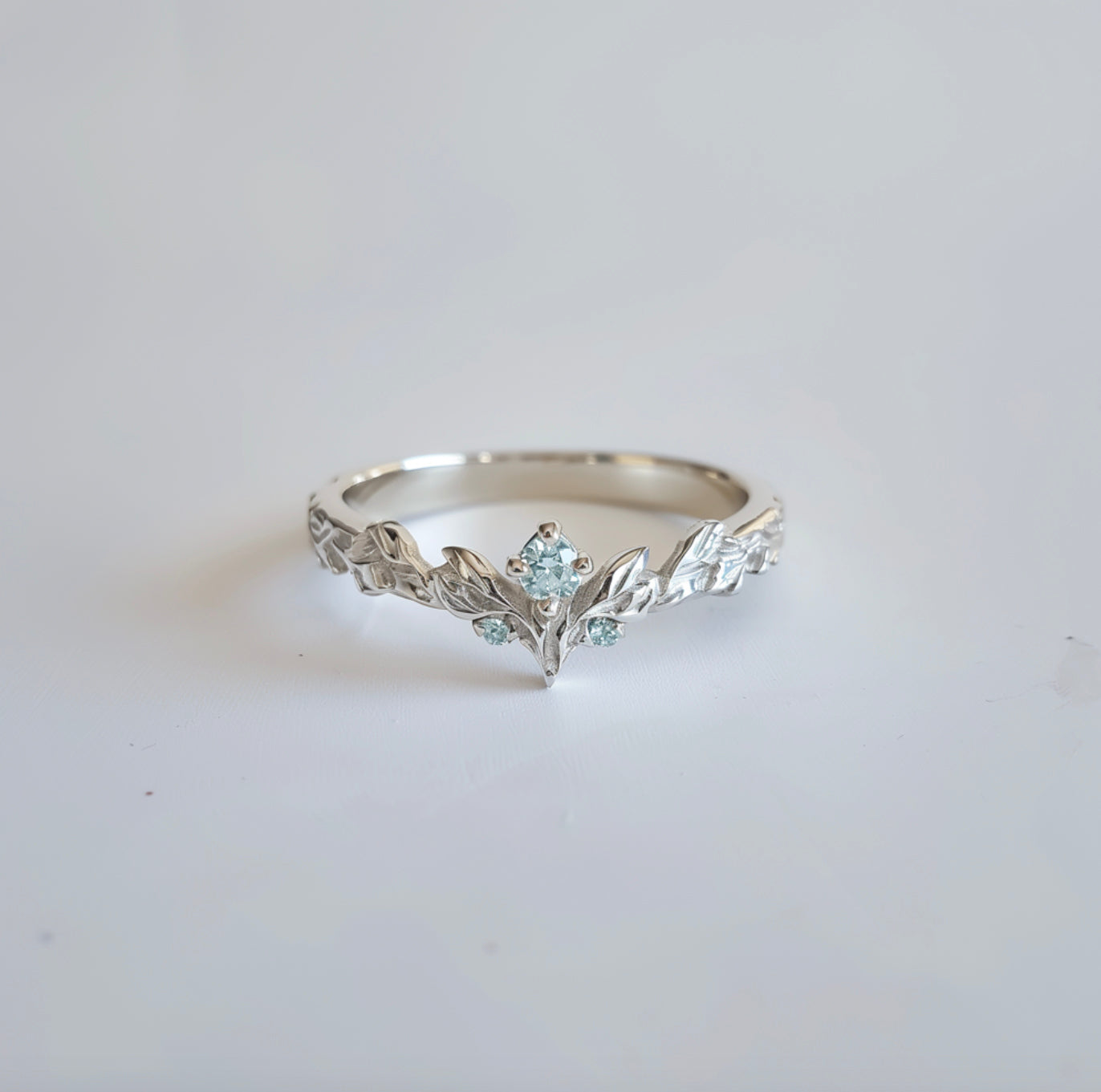Angel's Wing Aquamarine leafy Wedding Band, Wedding Band for stacking
