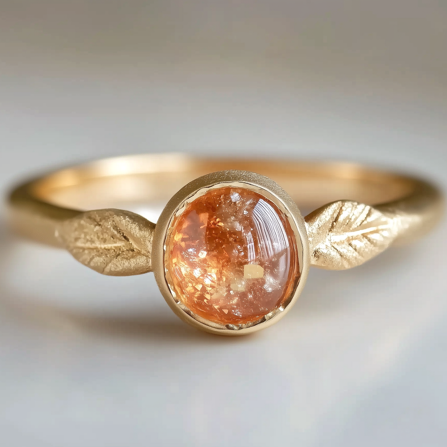 Angel Leaf Sunstone Engagement Ring Matt Finish