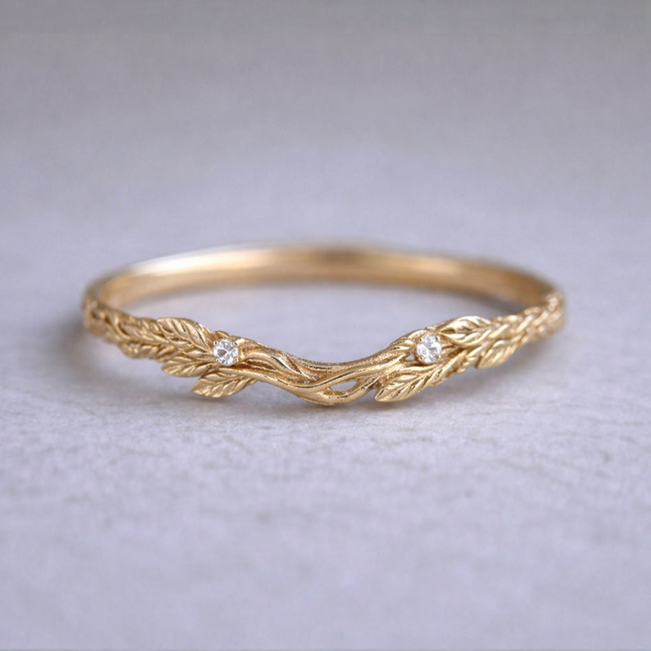 Evervine Whisper Diamond Wedding Band, Curved Diamond Wedding Ring For Women