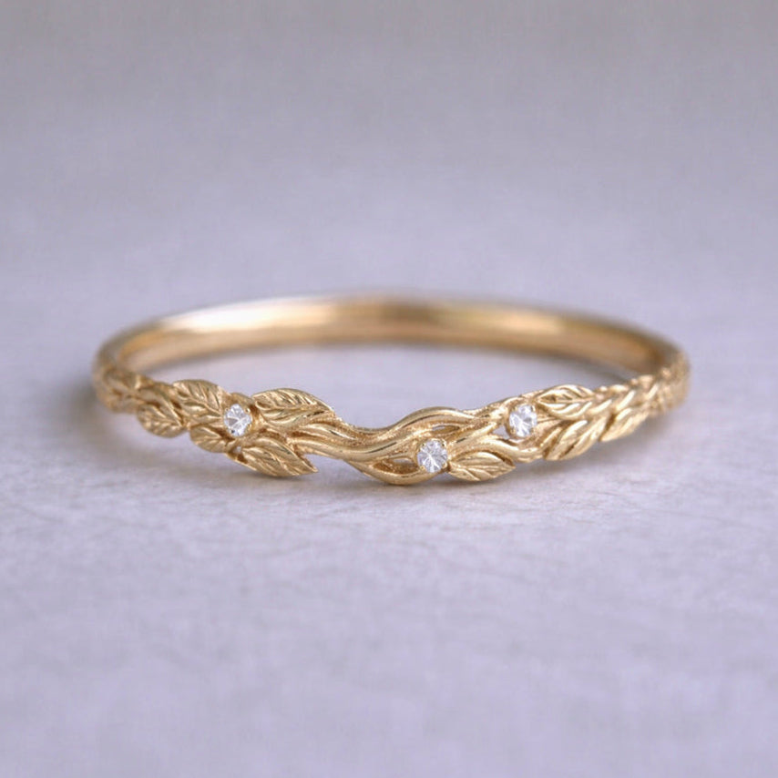 Willowvine Diamond Wedding Band, Curved Diamond Wedding Ring For Women