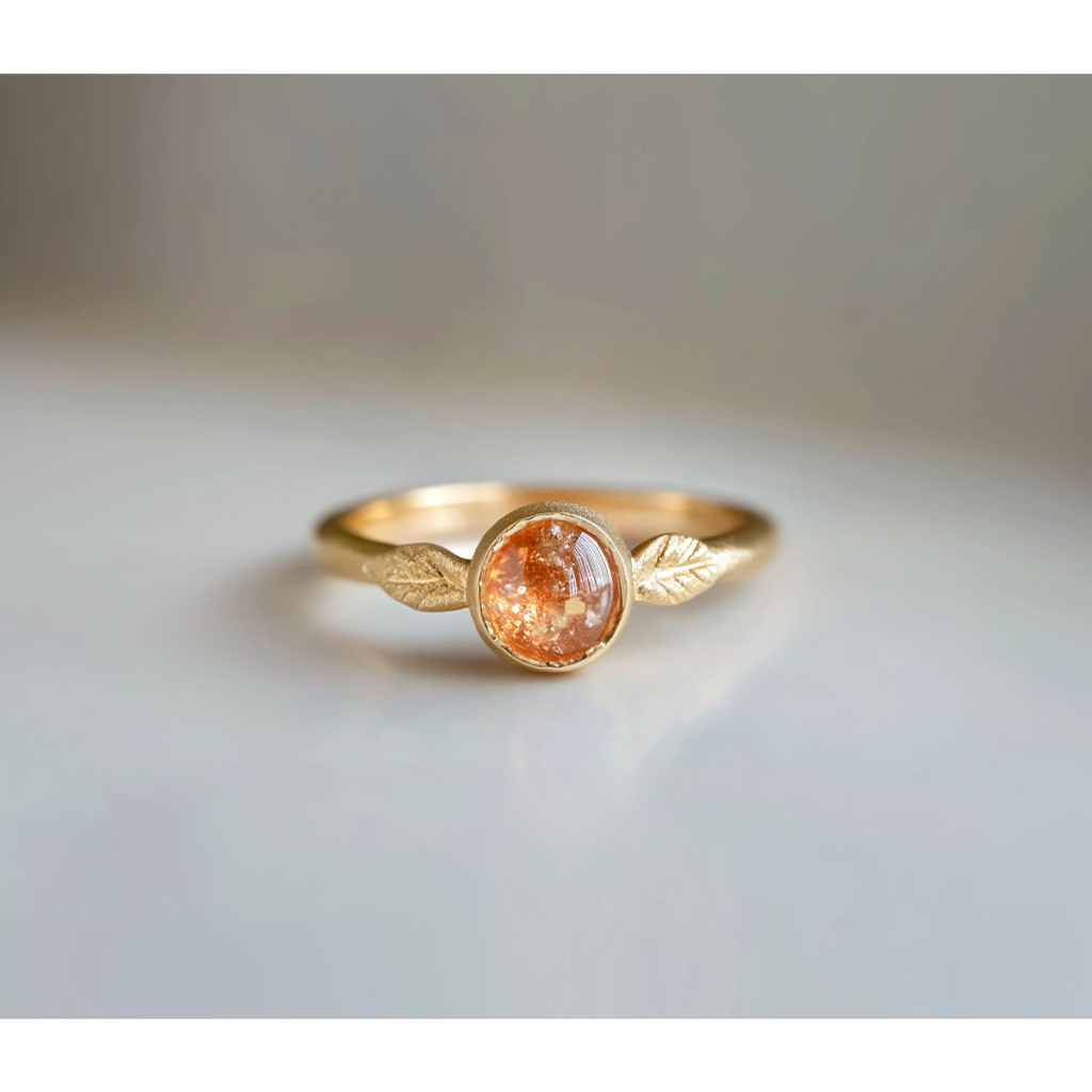 Angel Leaf Sunstone Engagement Ring Matt Finish