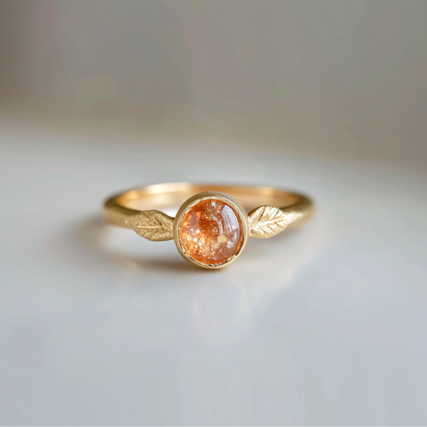 Angel Leaf Sunstone Engagement Ring Matt Finish