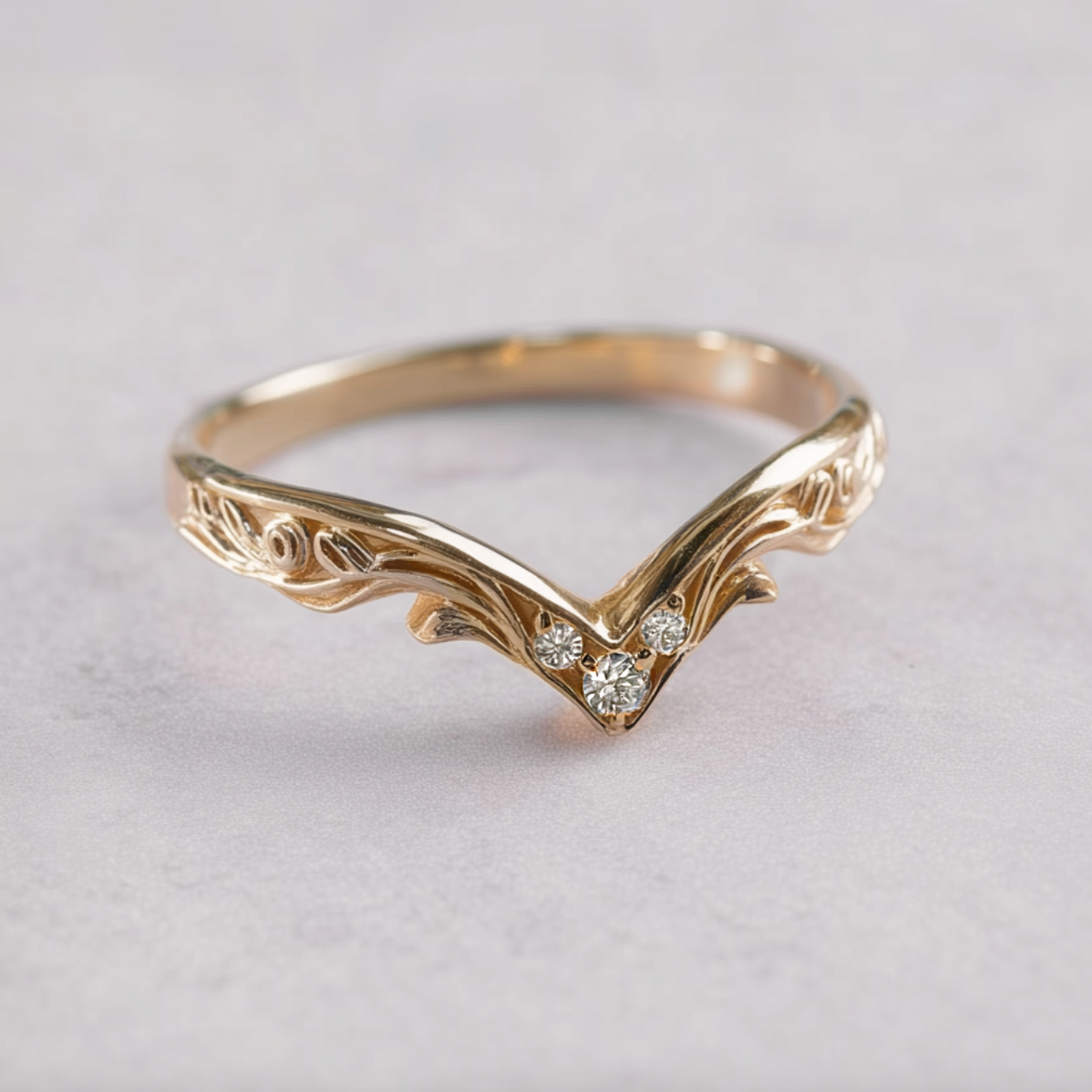 14k Gold Diamond V shaped Wedding Ring, Wedding stacking ring, Matching band