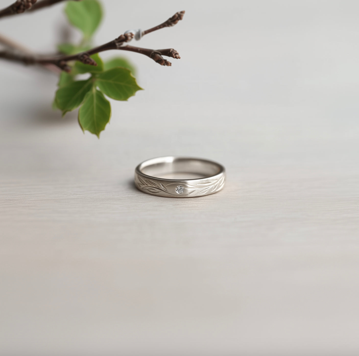 14k Gold Wedding Band, Simple Wide Diamond Engraved Band For Men and Women, Wide Wedding Ring