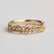 Load image into Gallery viewer, Floral Diamond Wedding Band, Diamond Wedding Ring, Wedding Band
