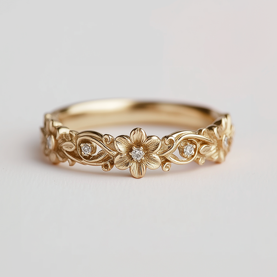 Floral Diamond Wedding Band, Diamond Wedding Ring, Wedding Band