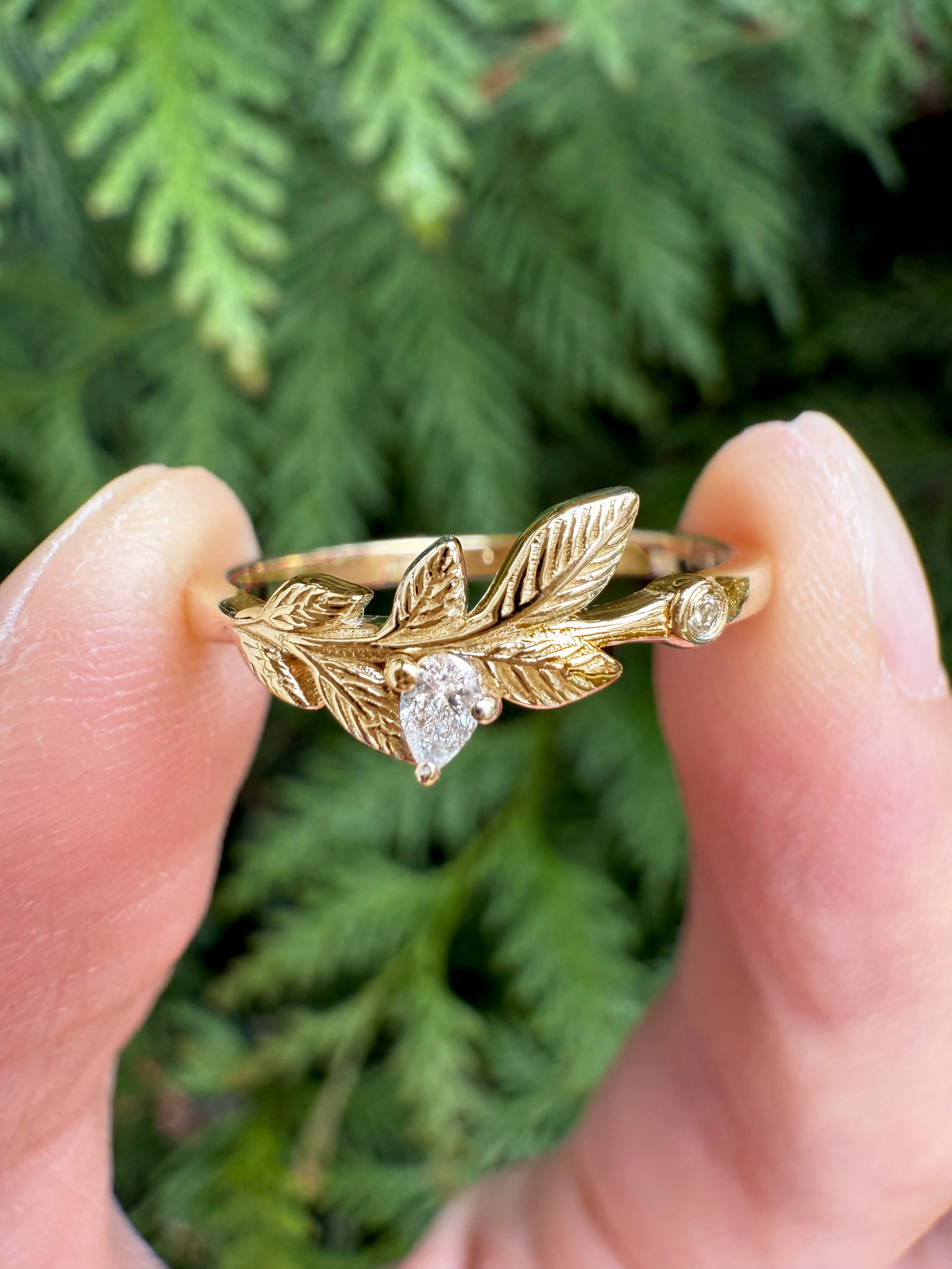 Whispering Leaves Diamond Wedding Band, Diamond Wedding Ring, Matching Band