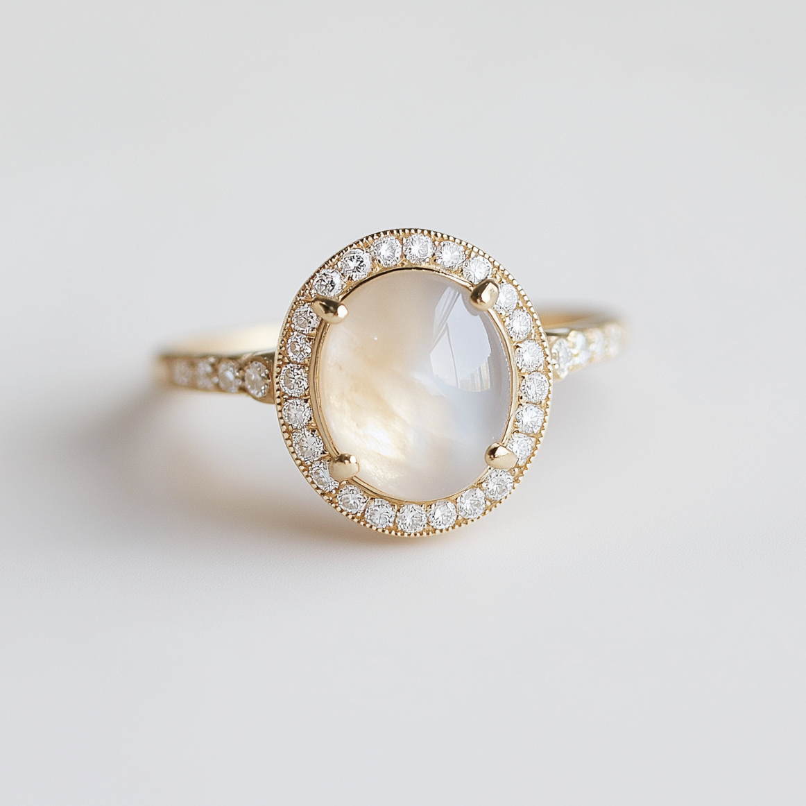 Isen Moonstone Ring in Solid Gold, Moonstone Engagement Ring 14k Gold