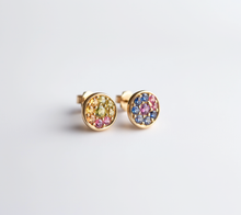 Load image into Gallery viewer, Wild Garden Gemstone Studs, Multi Sapphires studs, Asymmetric Color Round Studs
