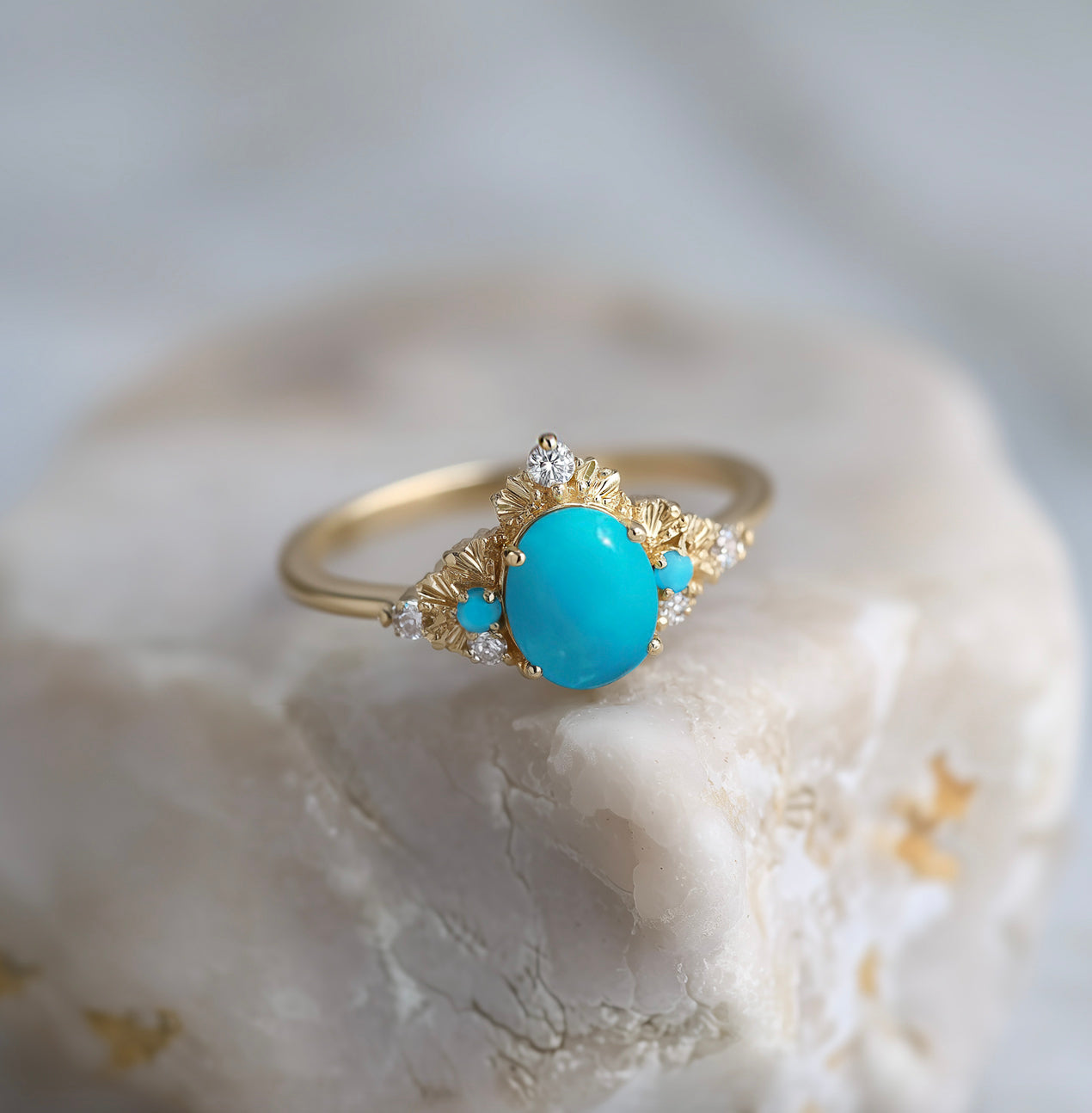 Horizon Blue Turquoise Engagement ring, Natural Turquoise Engagement ring, Turquoise Wedding Ring