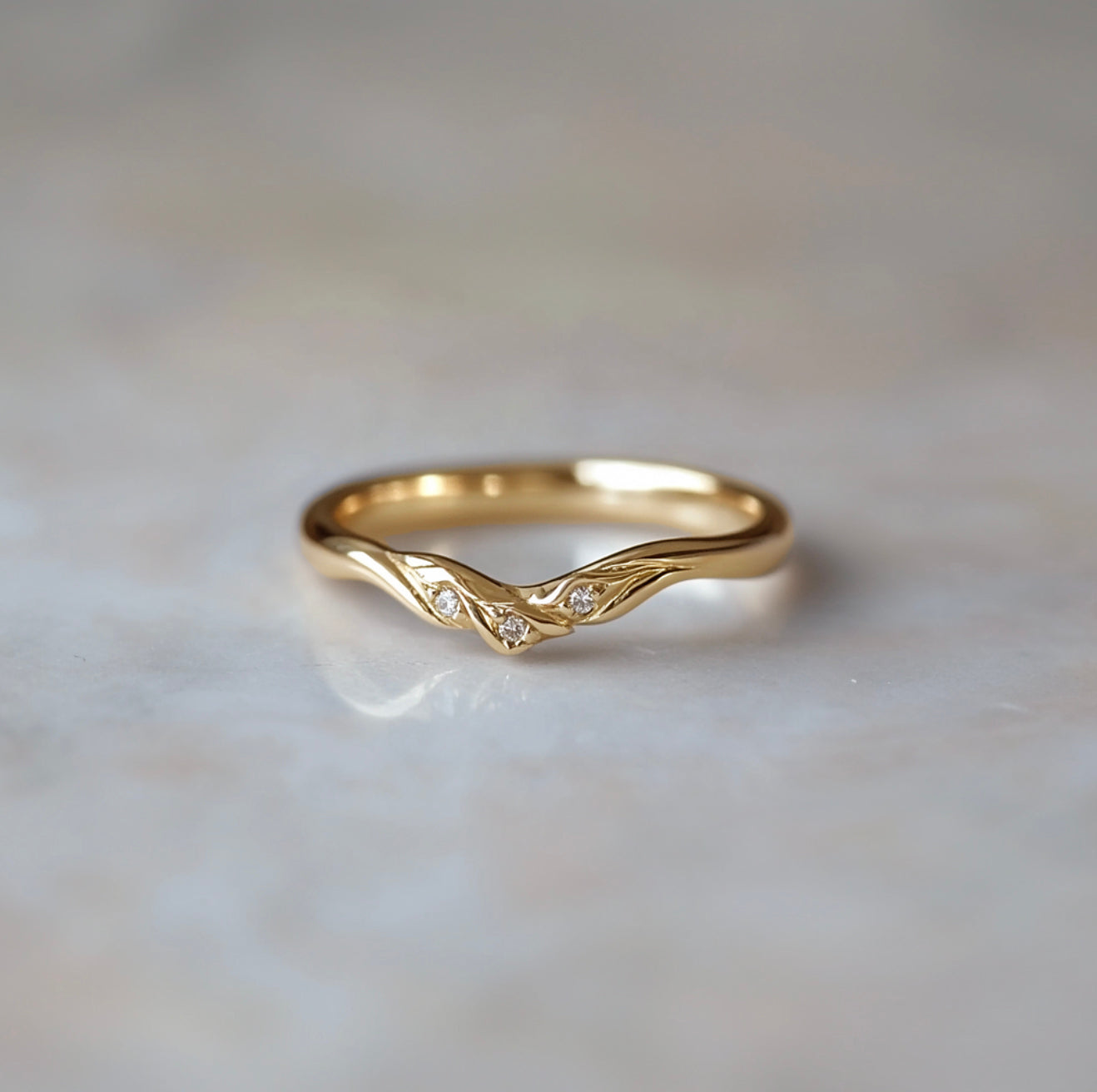 14k Gold Diamond Chevron Wedding band, Matching band