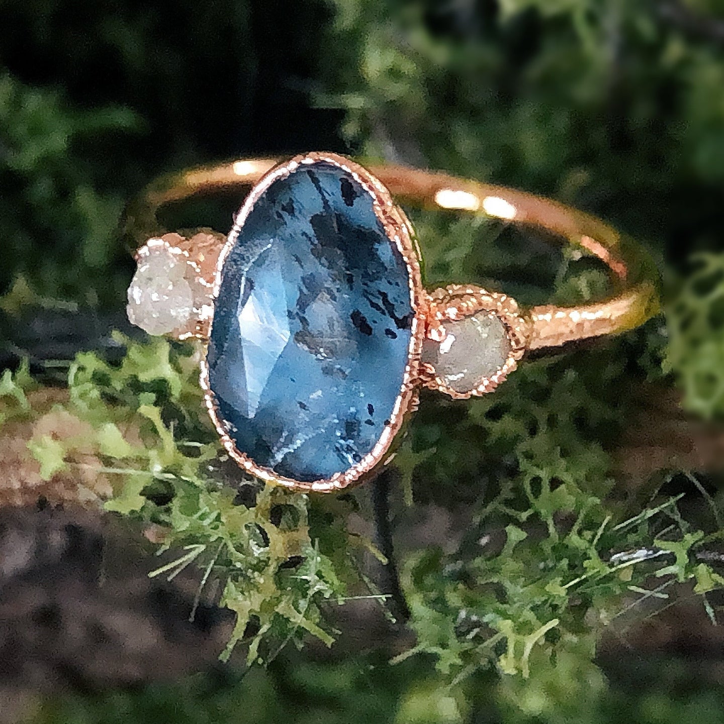 Raw Kyanite-Diamond Engagement Ring