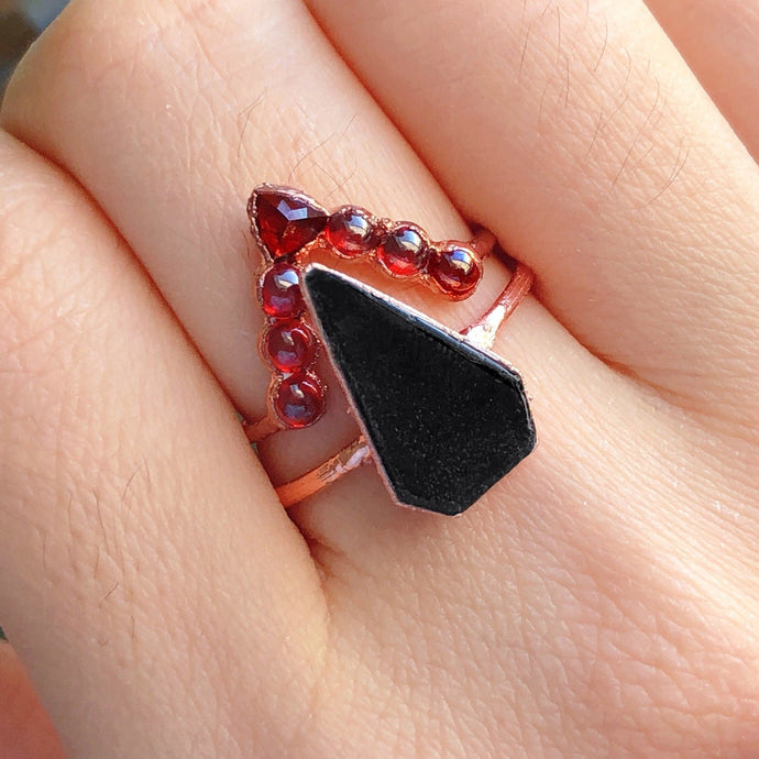 JadedDesignNYC Black Tourmaline Engagement Ring, Fire Opal Ring