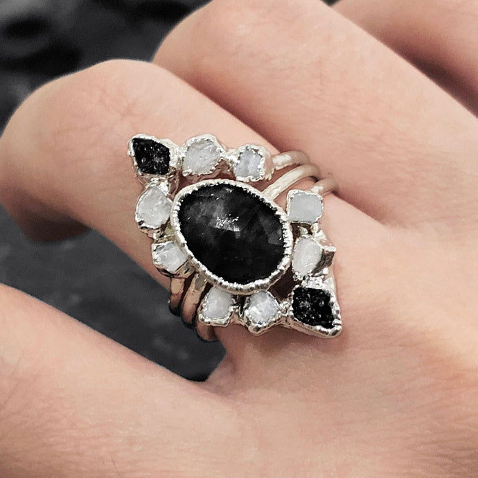 JadedDesignNYC Black Tourmaline Engagement Ring, Tourmaline Wedding Rings