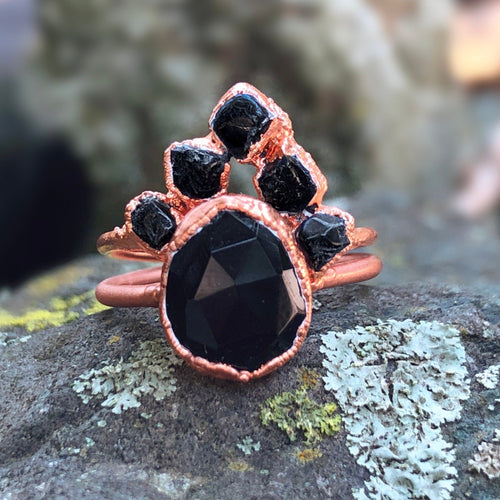 JadedDesignNYC Boho Engagement Ring, Black Tourmaline Engagement Ring