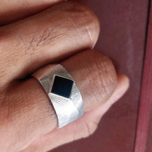 Load image into Gallery viewer, JadedDesignNYC Men&#39;s Tourmaline Engagement Ring, Raw Black Tourmaline Ring, Gemstone Wedding Ring, Men&#39;s Silver Ring

