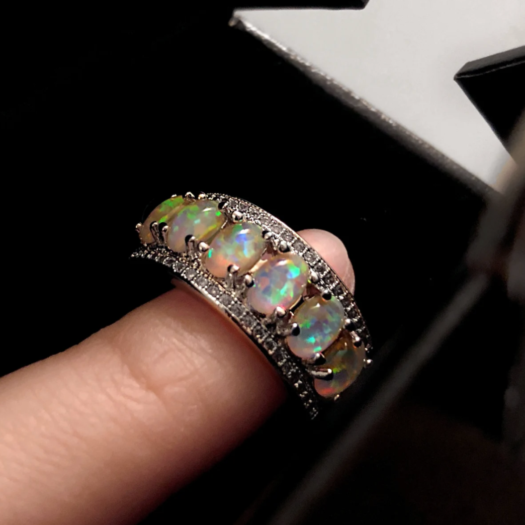 JadedDesignNYC Multi-Opal Engagement Ring, Silver Opal Ring