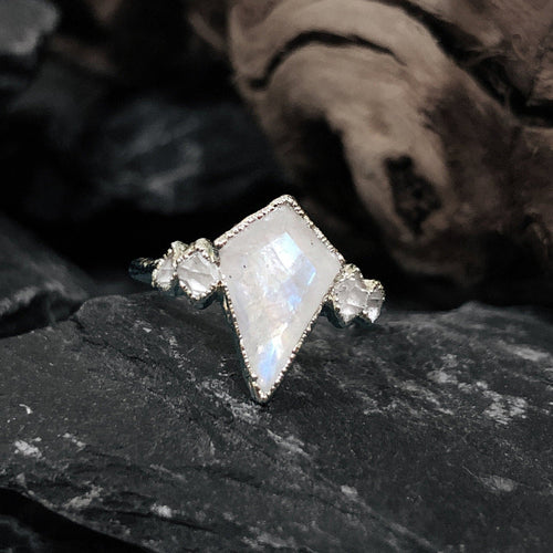 JadedDesignNYC Rainbow Moonstone Engagement Rings, Raw Gemstone Rings