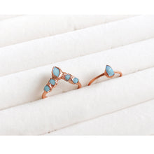 Load image into Gallery viewer, JadedDesignNYC Raw Aquamarine Ring Set for Women, Alternative Aquamarine Engagement Ring, Raw Aquamarine Jewelry, March Birthstone
