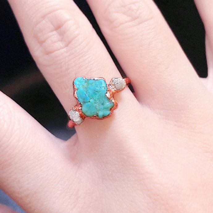 JadedDesignNYC Raw diamond engagement ring, Raw Turquoise Ring for Women, Raw Turquoise Ring