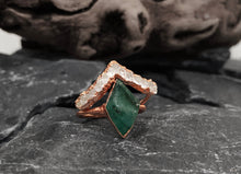 Load image into Gallery viewer, JadedDesignNYC Raw Emerald Engagement Ring for Women, Raw Diamond Wedding Ring, Raw Herkimer Diamond Ring, Birthstone Ring, Emerald Diamond Stackable ring

