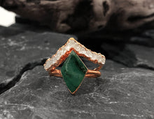 Load image into Gallery viewer, JadedDesignNYC Raw Emerald Engagement Ring for Women, Raw Diamond Wedding Ring, Raw Herkimer Diamond Ring, Birthstone Ring, Emerald Diamond Stackable ring
