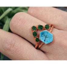 Load image into Gallery viewer, JadedDesignNYC Raw Emerald Engagement Ring Set, Raw Stone Ring, Emerald Jewelry, Raw Turquoise Ring,Raw Gemstone Ring, Emerald Stackable Ring,Gift For Her
