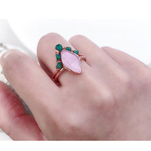 Load image into Gallery viewer, JadedDesignNYC Raw Emerald-Rose Quartz Wedding Ring, Raw Stone Ring, Raw Emerald Jewelry, Birthstone Ring,Raw Gemstone Ring
