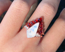 Load image into Gallery viewer, JadedDesignNYC Raw Fire Opal set Engagement Ring, moonstone engagement ring, raw stone engagement ring, Opal engagement ring, boho engagement ring
