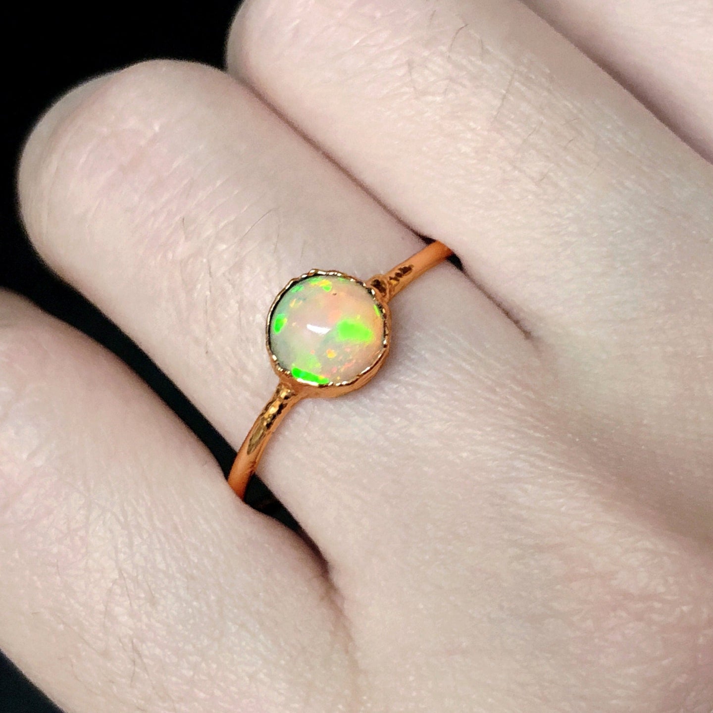 JadedDesignNYC Raw Fire Opal Solitary Engagement Ring, Opal Engagement Ring