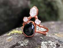 Load image into Gallery viewer, JadedDesignNYC Raw Herkimer Diamond-Tourmaline Ring Set
