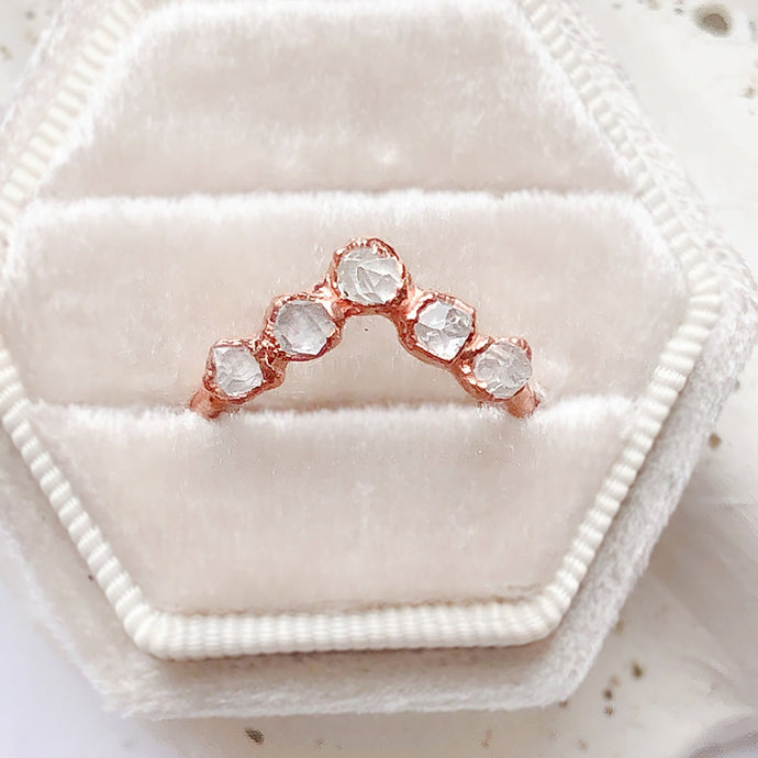 JadedDesignNYC Raw Herkimer Diamond Wedding Rings, V Shaped Raw Diamond Engagement Ring