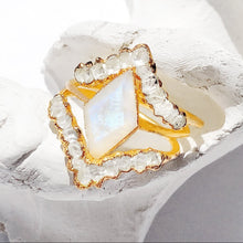 Load image into Gallery viewer, JadedDesignNYC Raw Moonstone Engagement Ring, Raw Herkimer Diamond Ring, Moonstone Wedding Ring
