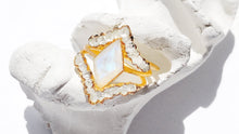 Load image into Gallery viewer, JadedDesignNYC Raw Moonstone Engagement Ring, Raw Herkimer Diamond Ring, Moonstone Wedding Ring
