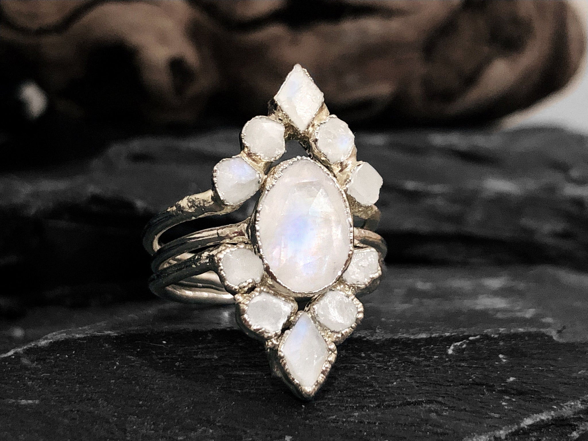 A.M. Thorne Triple Rainbow Moonstone Ring - At Present