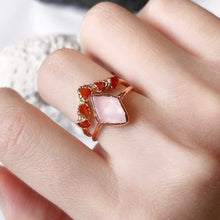 Load image into Gallery viewer, JadedDesignNYC Raw Rose Quartz And Fire Opal Ring For Woman, Raw Crystal Wedding Ring
