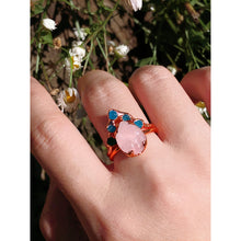 Load image into Gallery viewer, JadedDesignNYC Raw Rose Quartz-Apatite Wedding Ring, Raw Rose Quartz Ring, Raw Stone Ring
